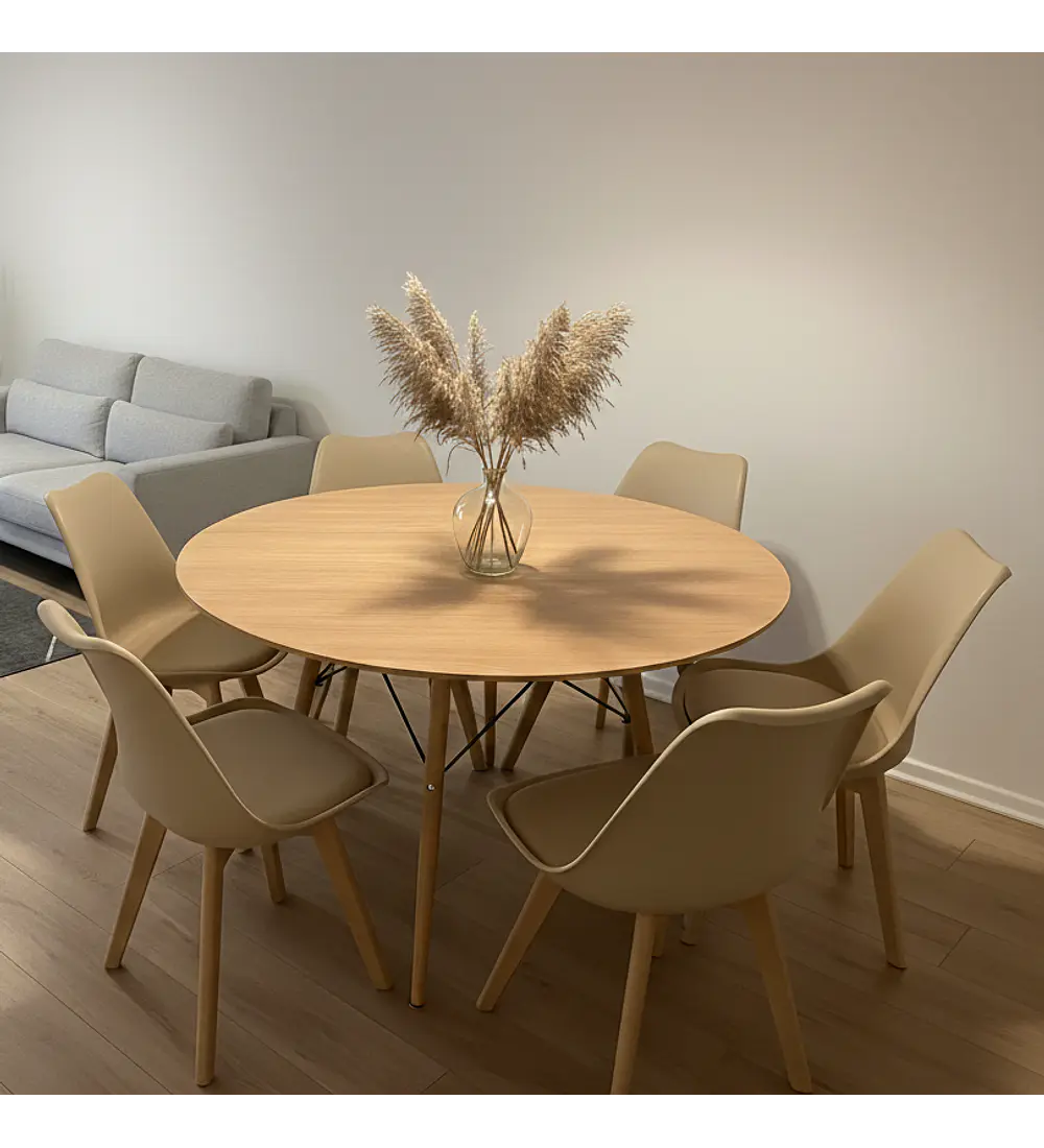 Comedor Mesa Wood 120cms + 6 Sillas Tulip