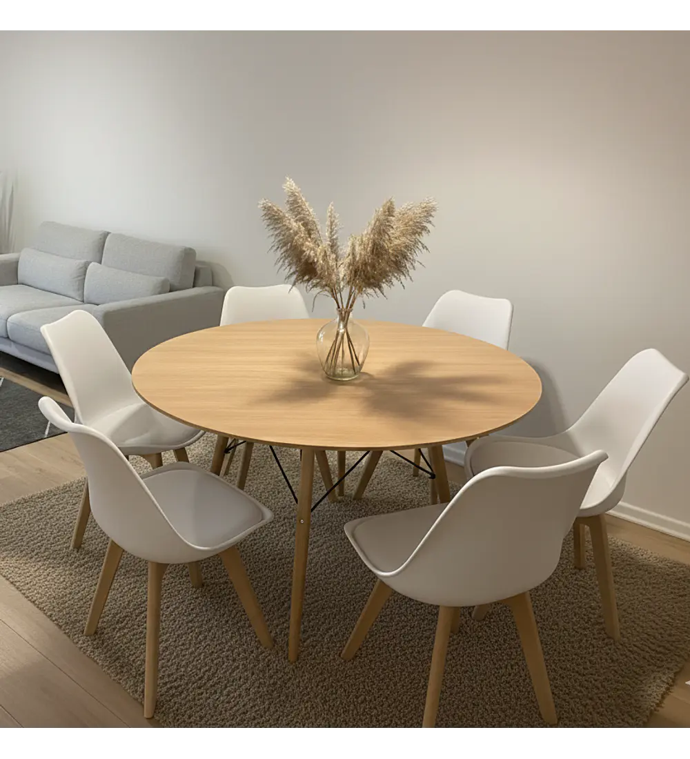 Comedor Mesa Wood 120cms + 6 Sillas Tulip