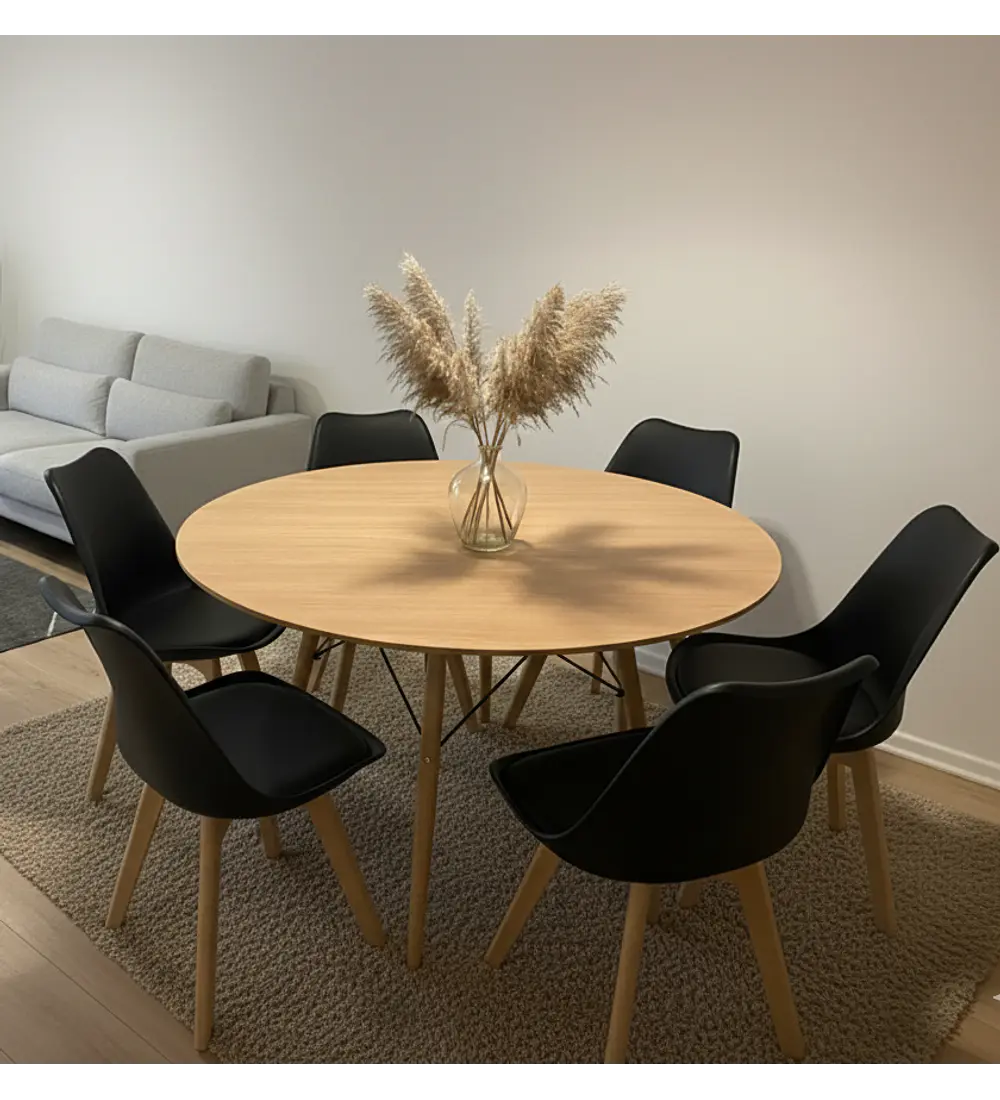 Comedor Mesa Wood 120cms + 6 Sillas Tulip