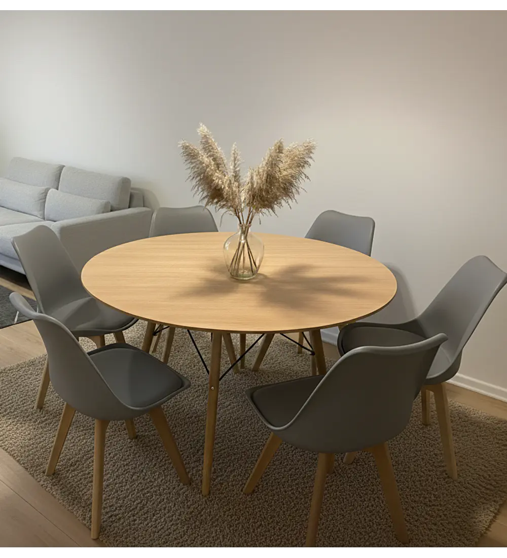 Comedor Mesa Wood 120cms + 6 Sillas Tulip