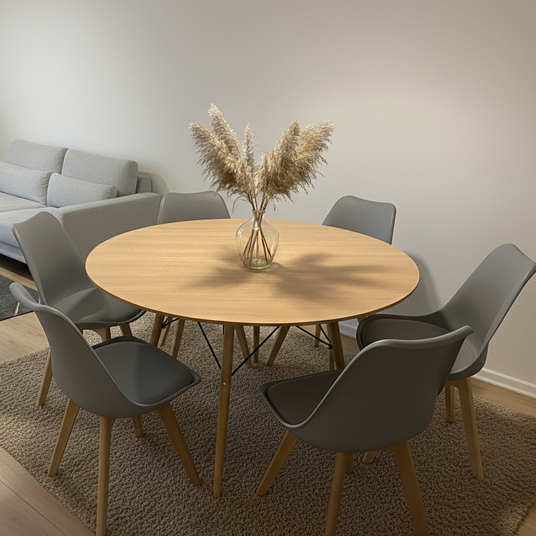 Comedor Mesa Wood 120cms + 6 Sillas Tulip 6