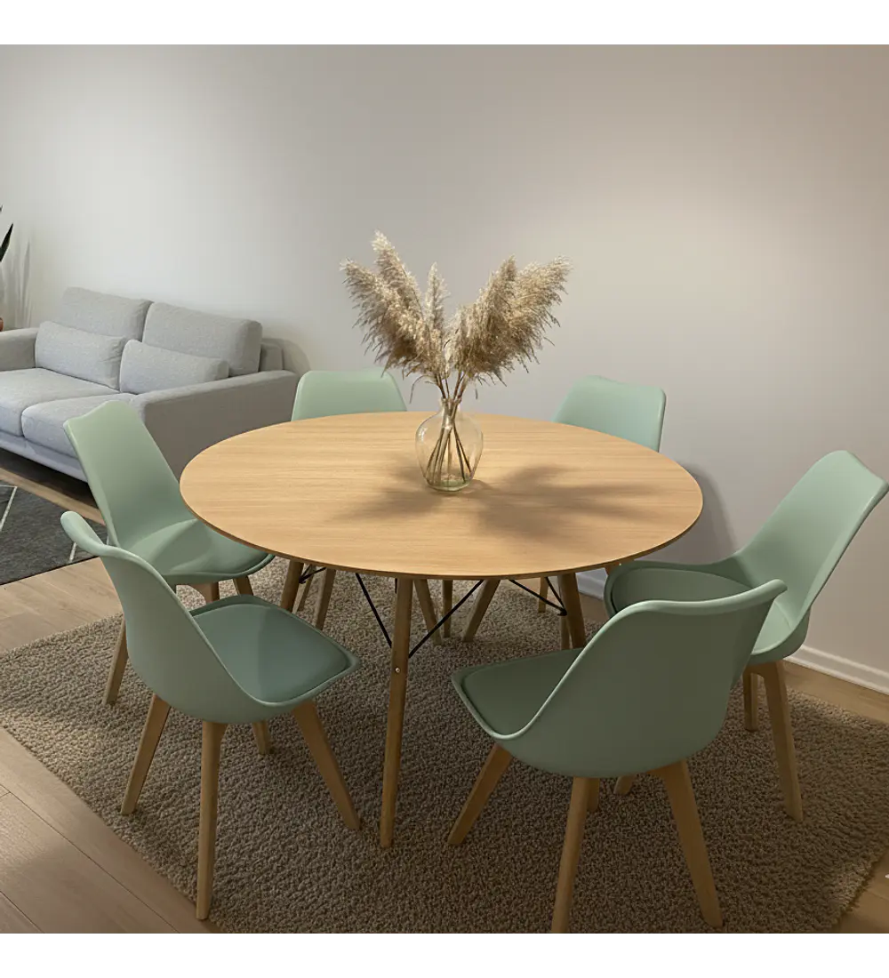 Comedor Mesa Wood 120cms + 6 Sillas Tulip