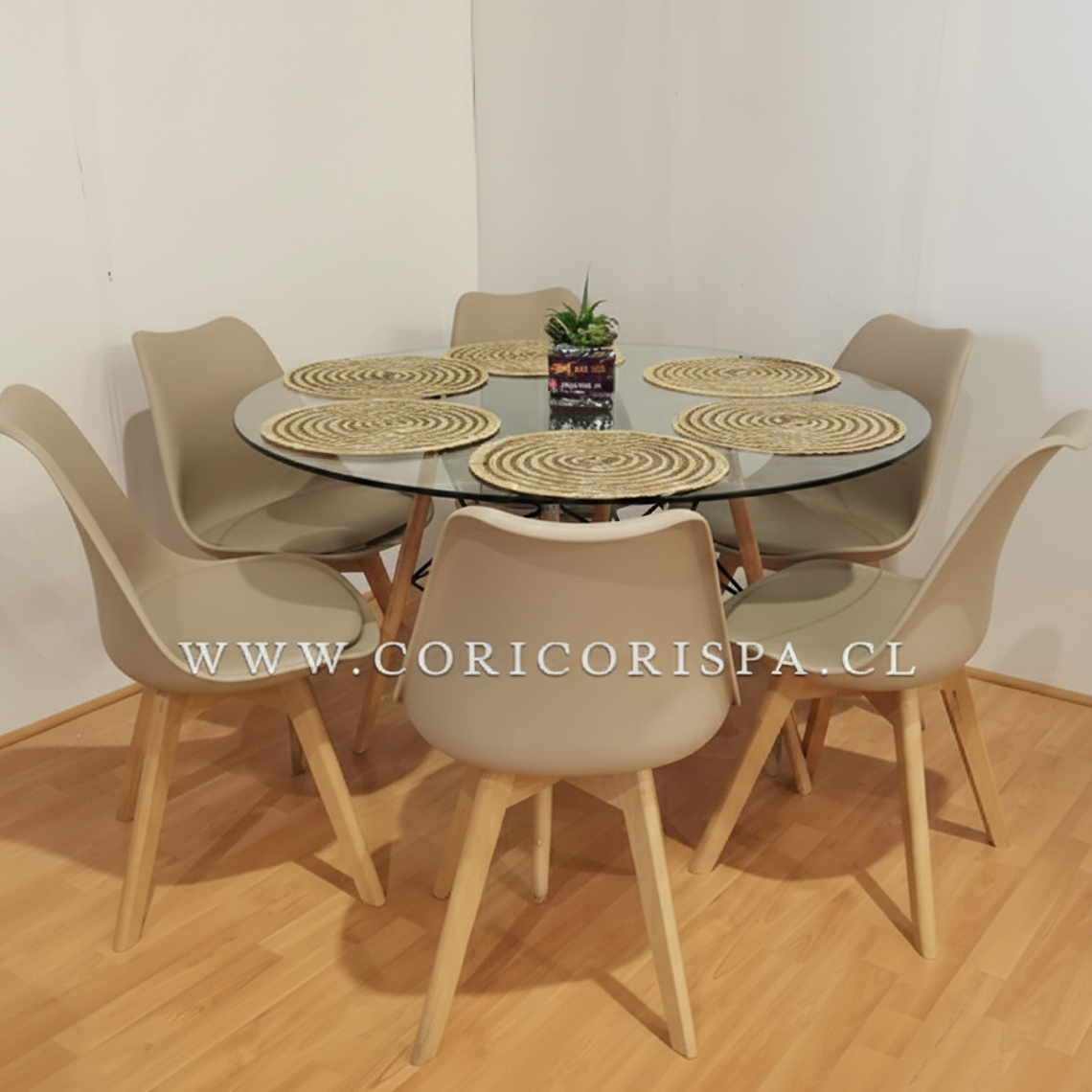 Comedor Mesa Eames Vidrio 120cms + 6 Sillas Tulip 4