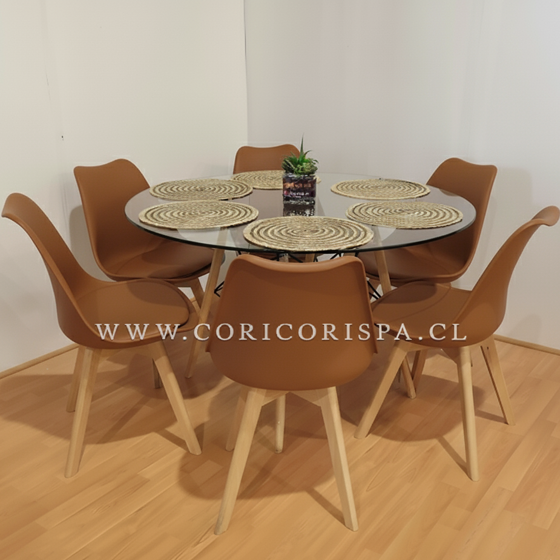 Comedor Mesa Eames Vidrio 120cms + 6 Sillas Tulip 5