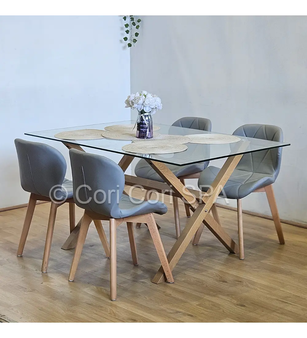 Comedor Medlock 130x80cms + 4 Sillas Mariposa Ecocuero Wood