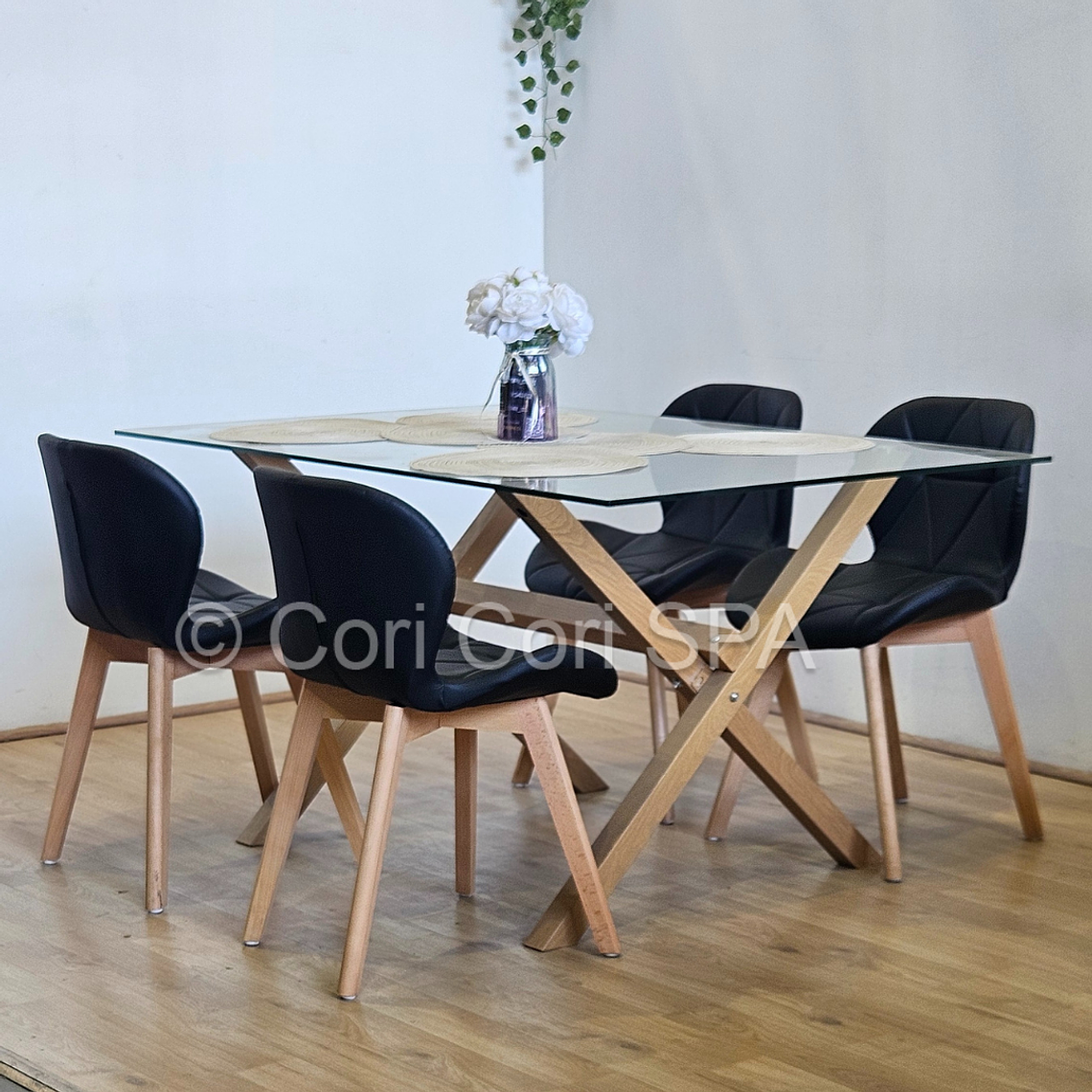 Comedor Medlock 130x80cms + 4 Sillas Mariposa Ecocuero Wood 6