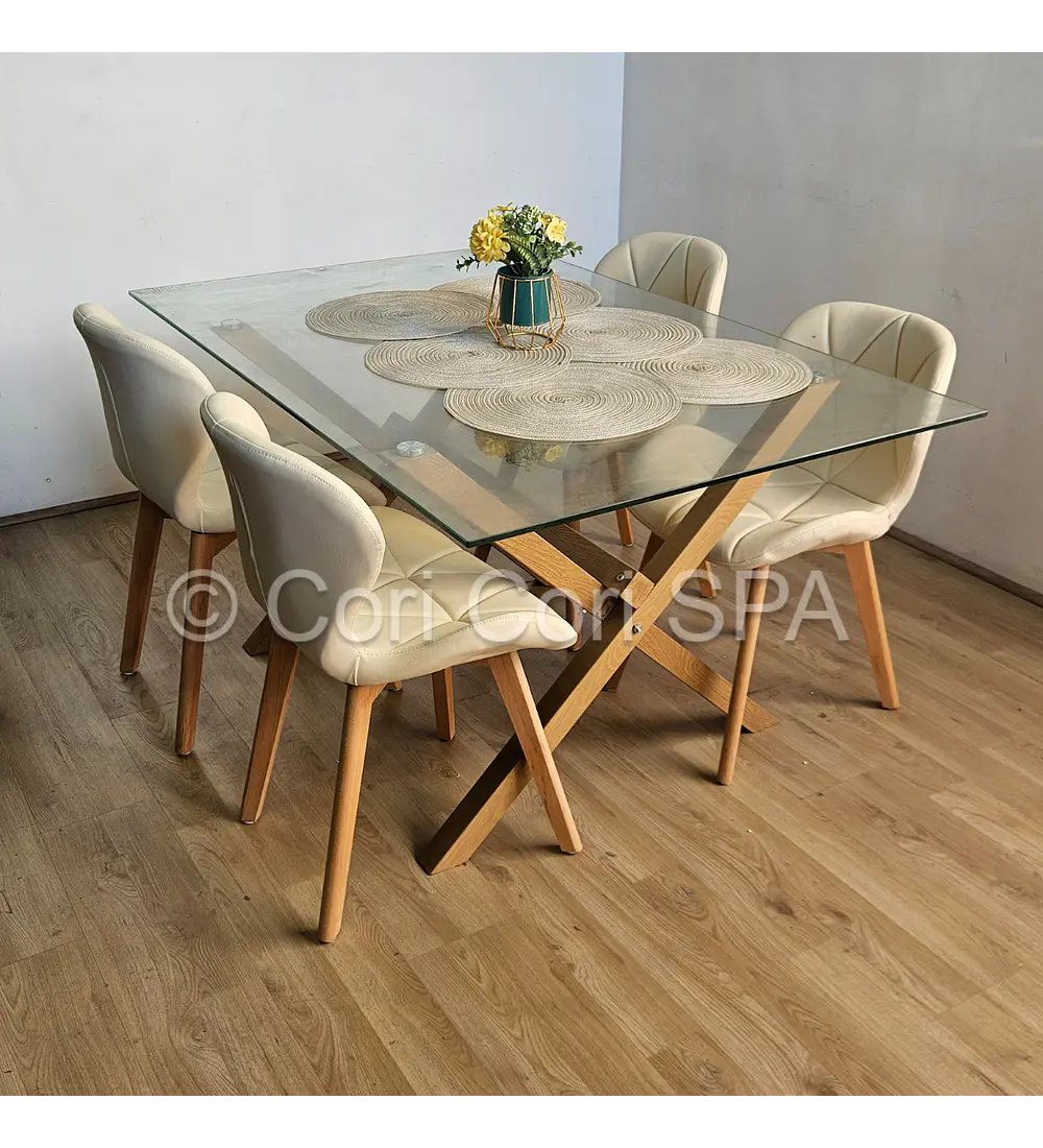 Comedor Medlock 130x80cms + 4 Sillas Mariposa Ecocuero Wood