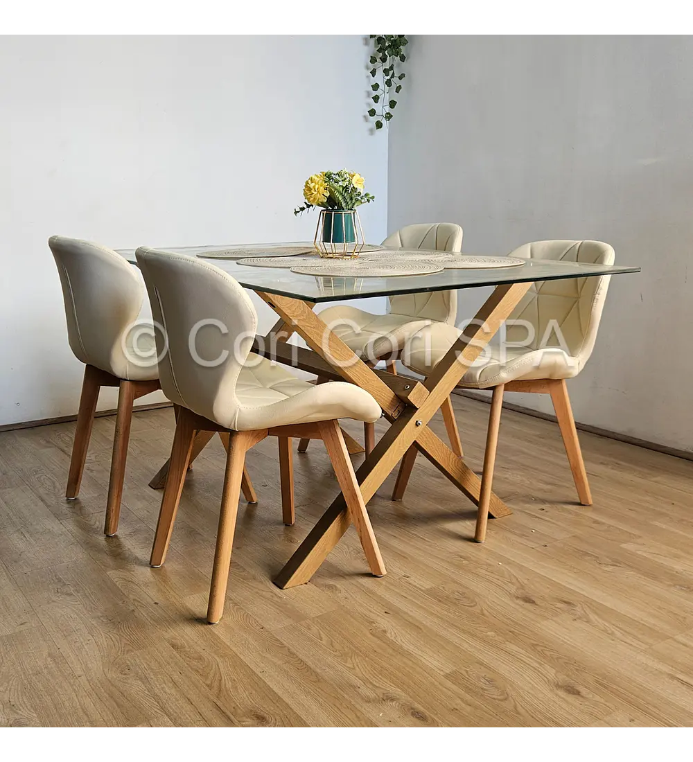 Comedor Medlock 130x80cms + 4 Sillas Mariposa Ecocuero Wood