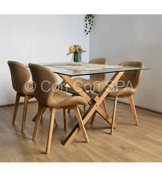 Comedor Medlock 130x80cms + 4 Sillas Mariposa Ecocuero Wood