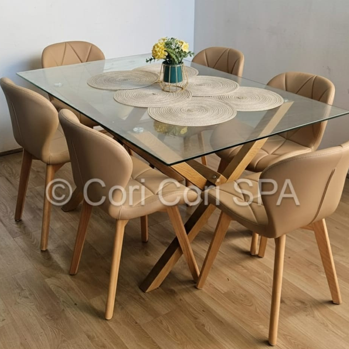Comedor Medlock 130 x 80cm + 6 Sillas Mariposa Ecocuero Wood 8