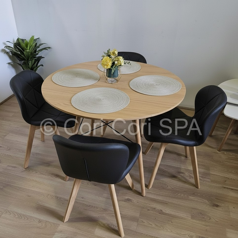 Comedor Mesa Wood 120cm + 4 Sillas Mariposa Ecocuero Wood 11