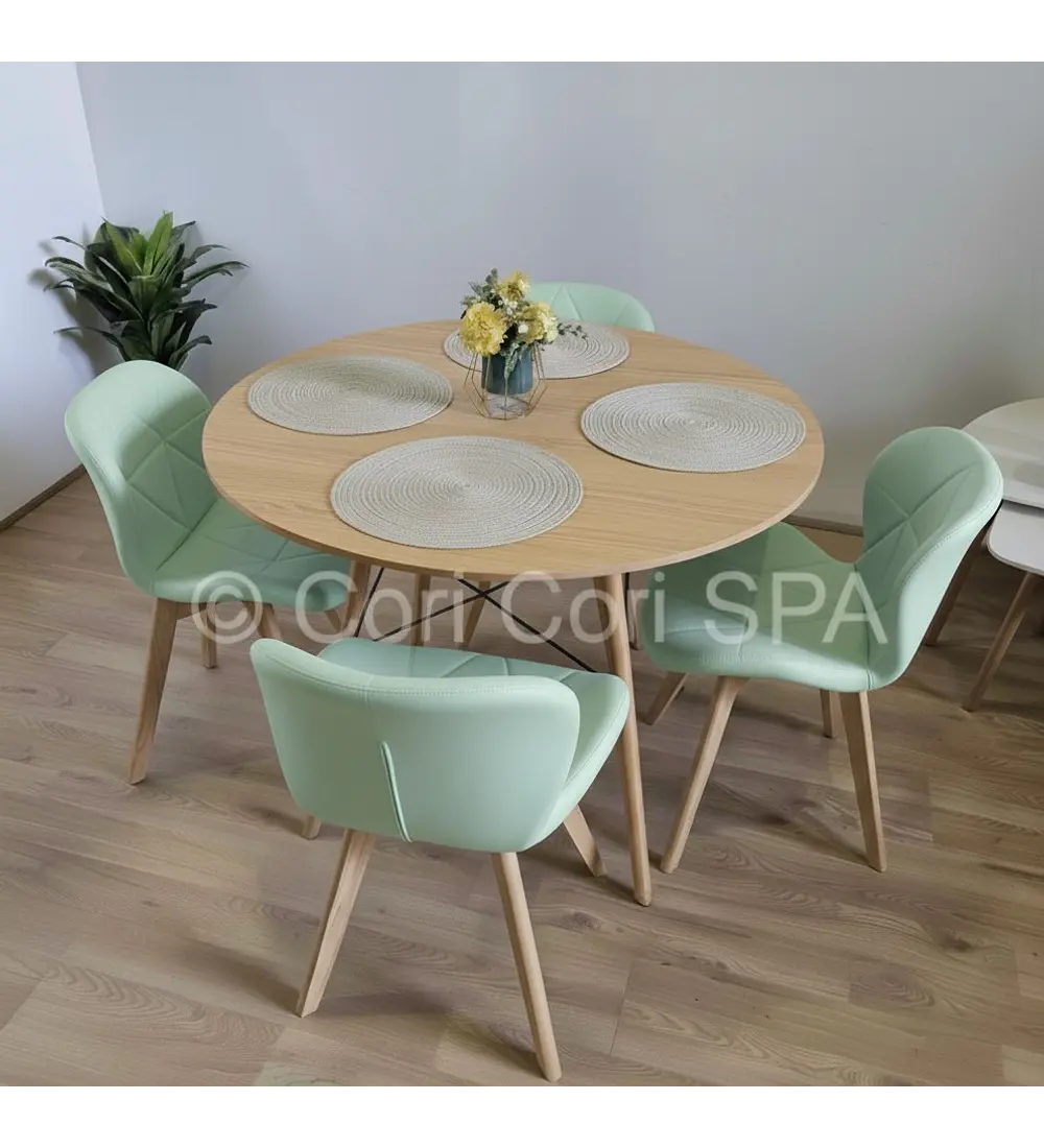 Comedor Mesa Wood 120cm + 4 Sillas Mariposa Ecocuero Wood