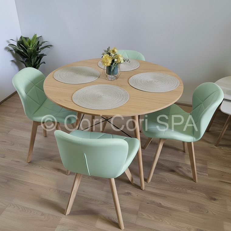 Comedor Mesa Wood 120cm + 4 Sillas Mariposa Ecocuero Wood 12