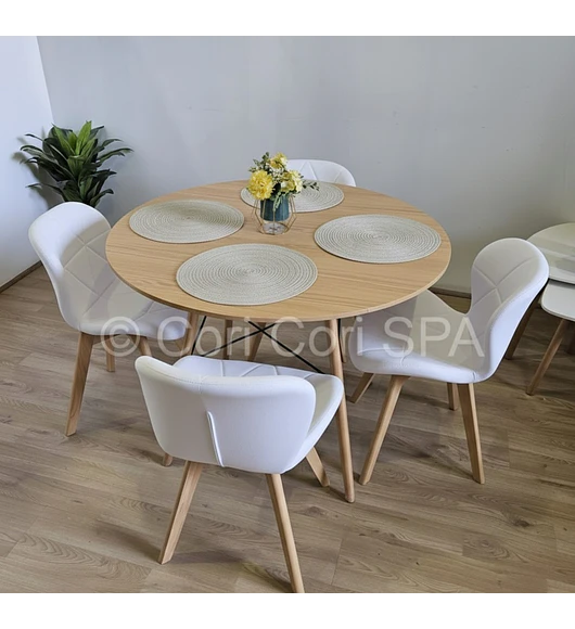Comedor Mesa Wood 120cm + 4 Sillas Mariposa Ecocuero Wood
