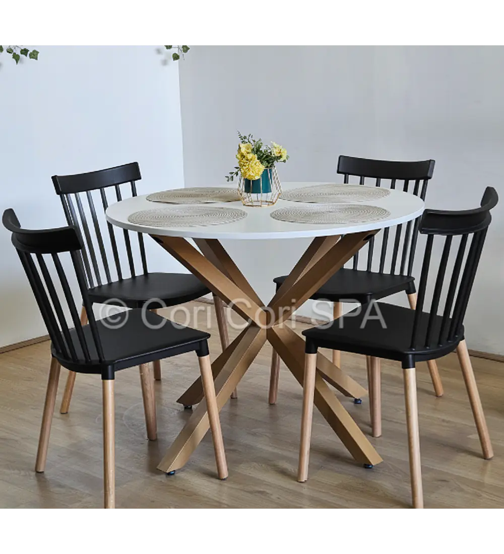 Comedor Warwick Melamina Blanca 100cm + 4 Sillas Windsor