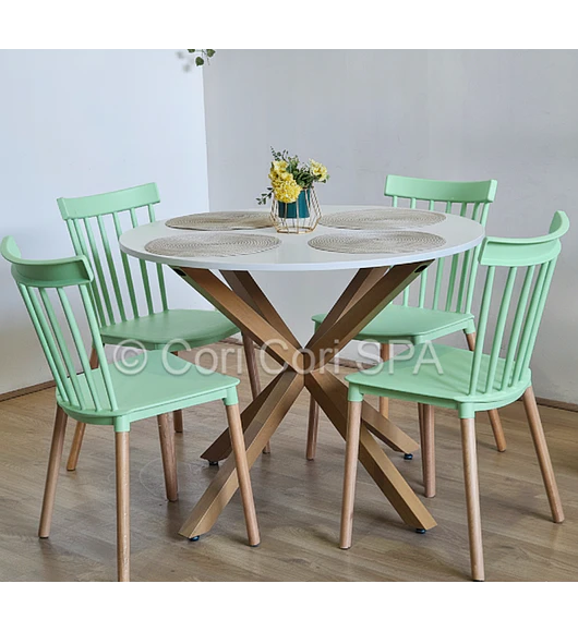 Comedor Warwick Melamina Blanca 100cm + 4 Sillas Windsor