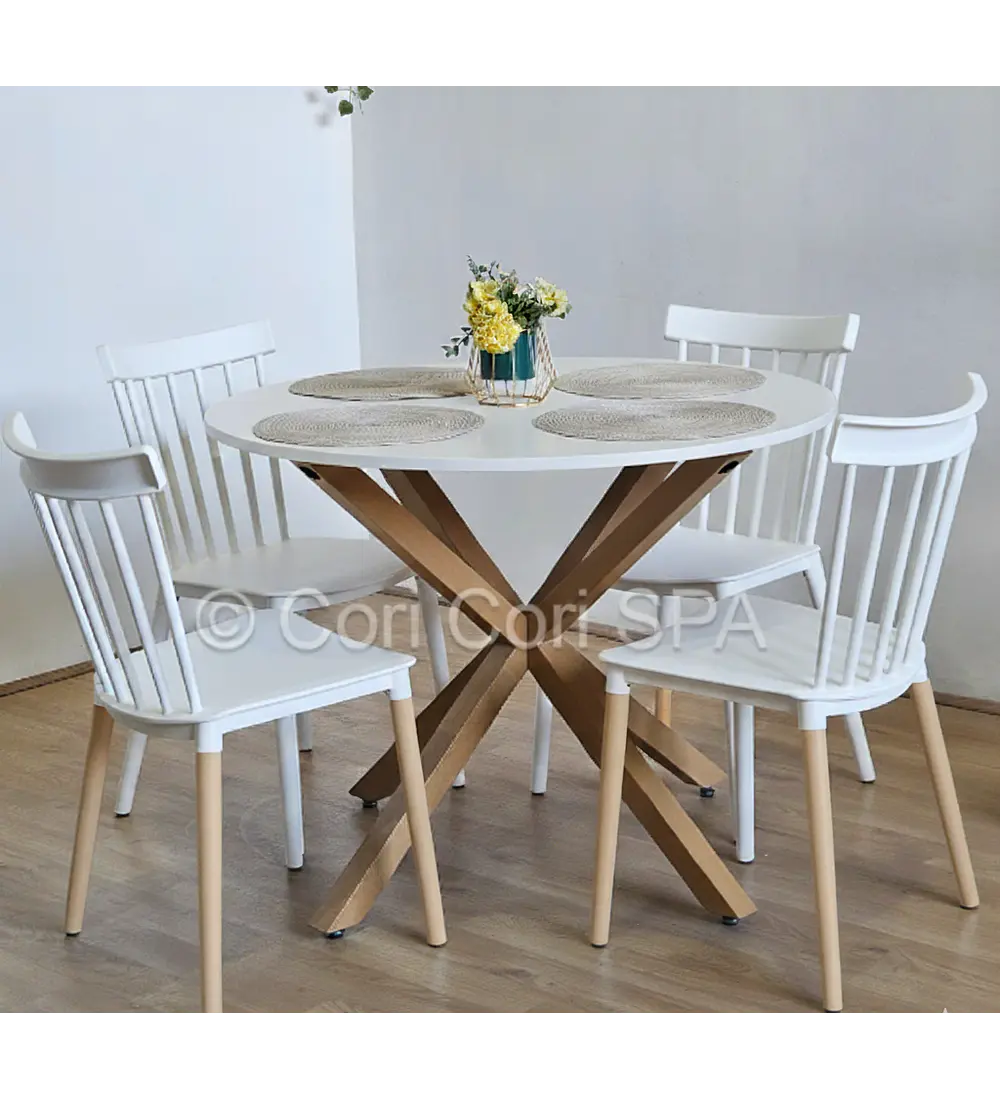 Comedor Warwick Melamina Blanca 100cm + 4 Sillas Windsor