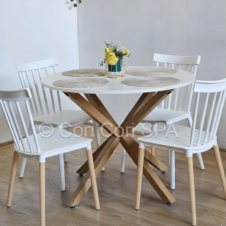 Comedor Warwick Melamina Blanca 100cm + 4 Sillas Windsor 14