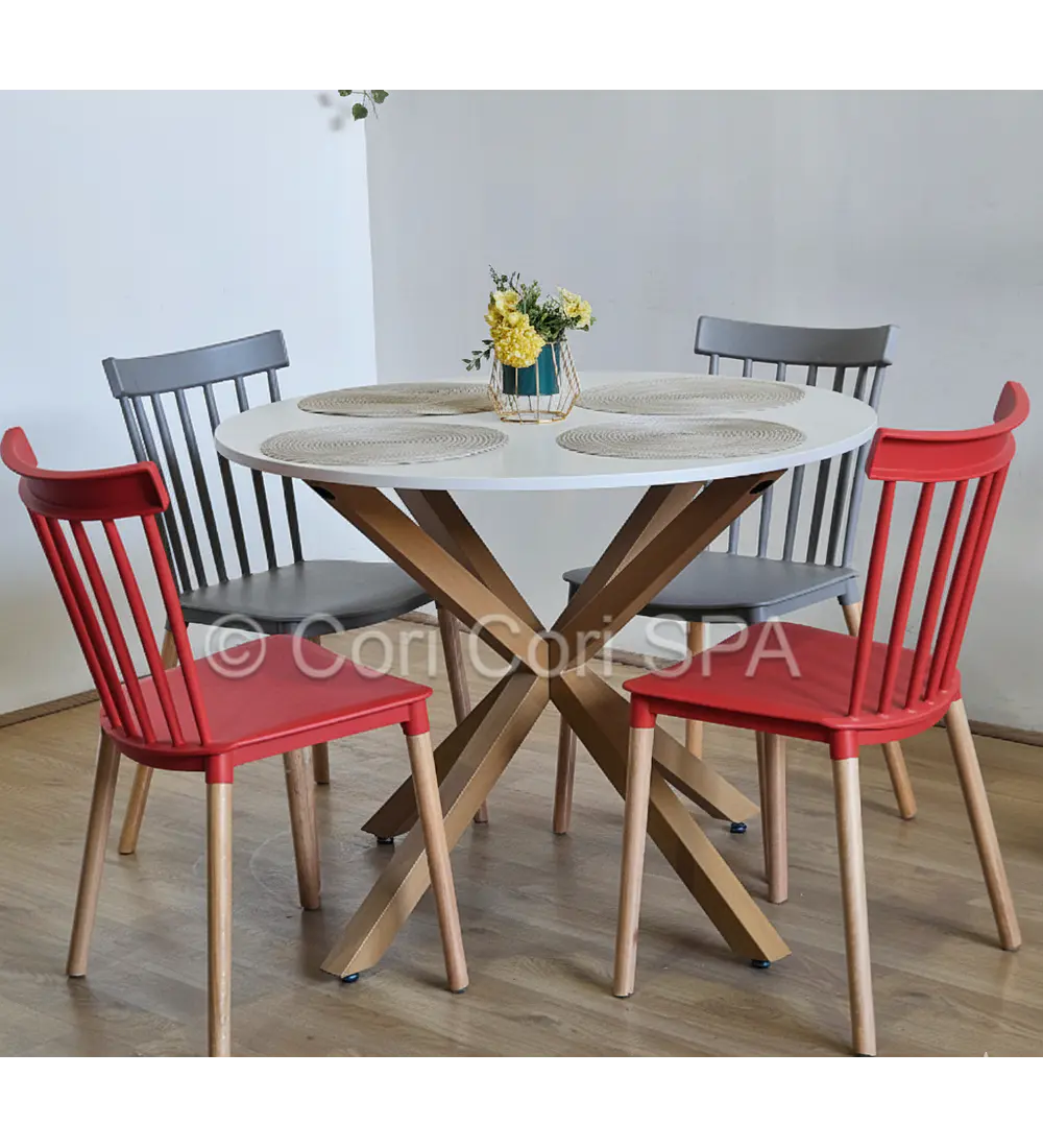 Comedor Warwick Melamina Blanca 100cm + 4 Sillas Windsor