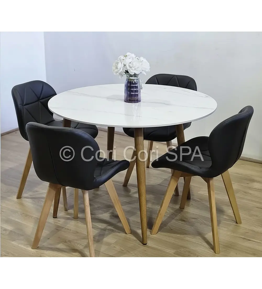 Comedor Mesa Mármol (100cms) + 4 Sillas Mariposa Wood 