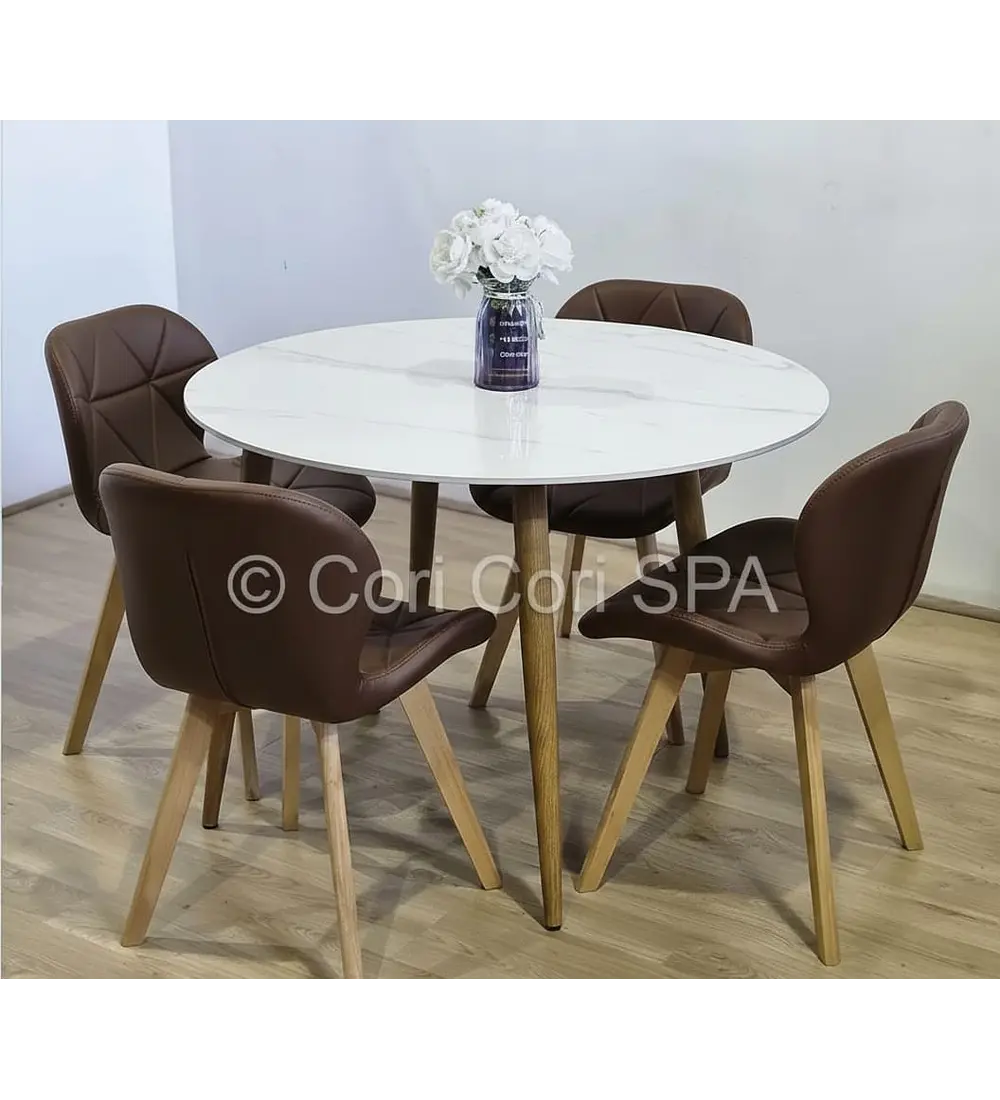 Comedor Mesa Mármol (100cms) + 4 Sillas Mariposa Wood 