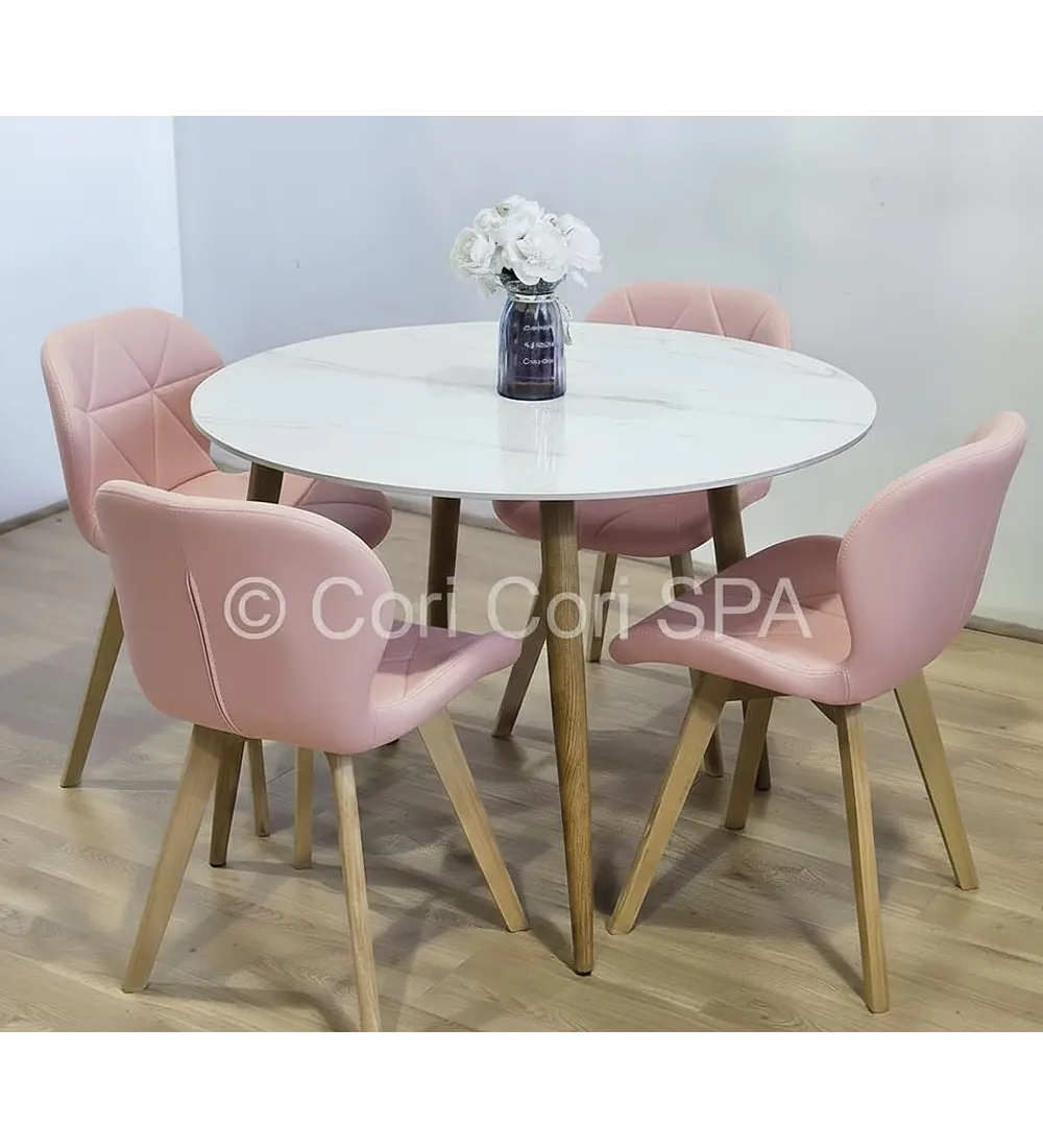 Comedor Mesa Mármol (100cms) + 4 Sillas Mariposa Wood 