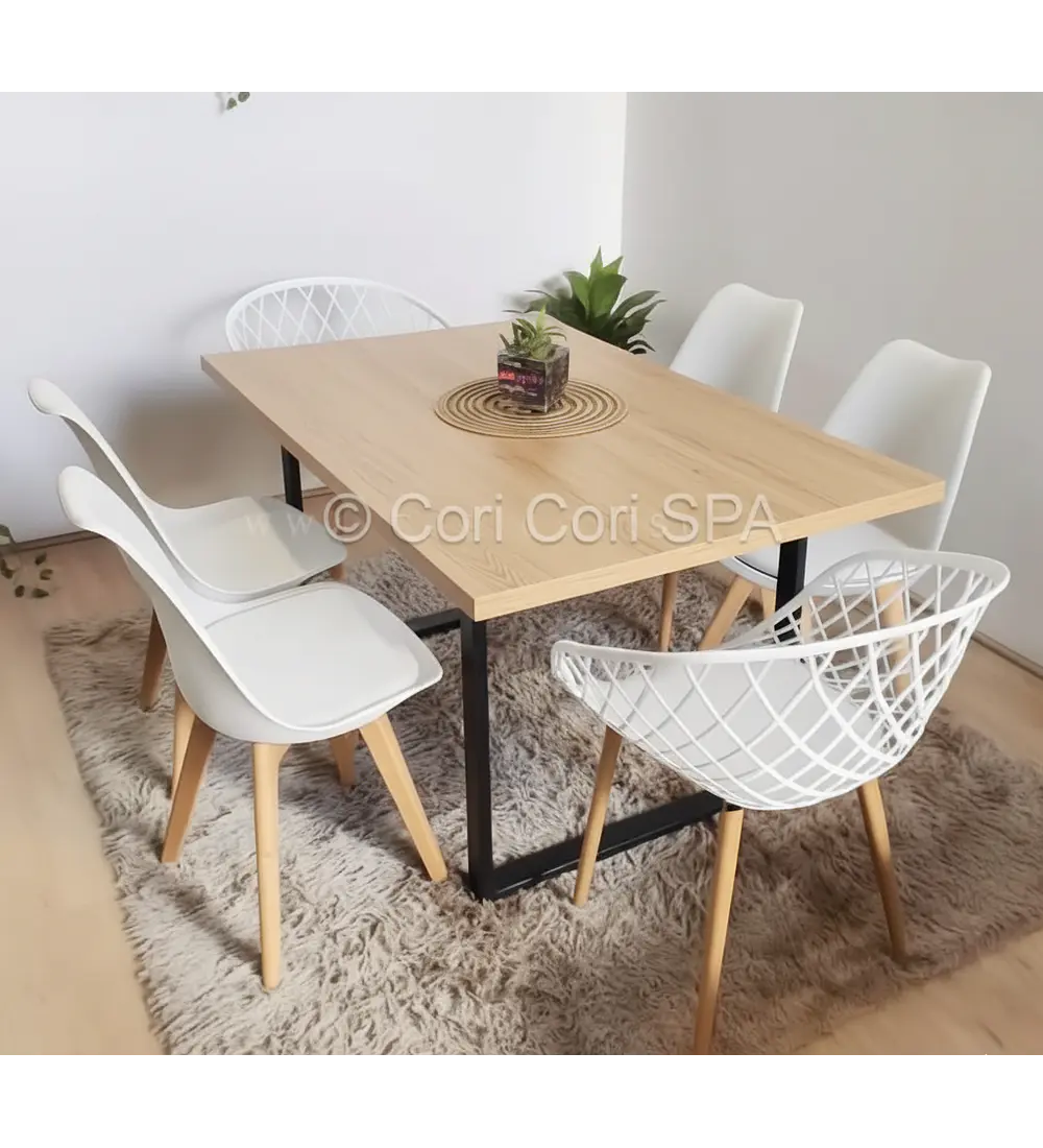 Comedor Industrial 140x90 Light + (4 Sillas Tulip + 2 Butacas Mesh) 