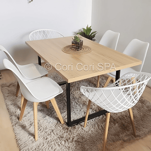 Comedor Industrial 140x90 Light + (4 Sillas Tulip + 2 Butacas Mesh) 