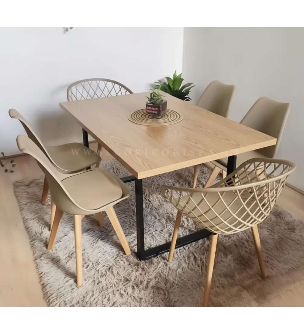 Comedor Industrial 140x90 Light + (4 Sillas Tulip + 2 Butacas Mesh) 