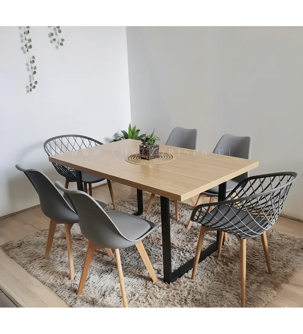 Comedor Industrial 140x90 Light + (4 Sillas Tulip + 2 Butacas Mesh) 