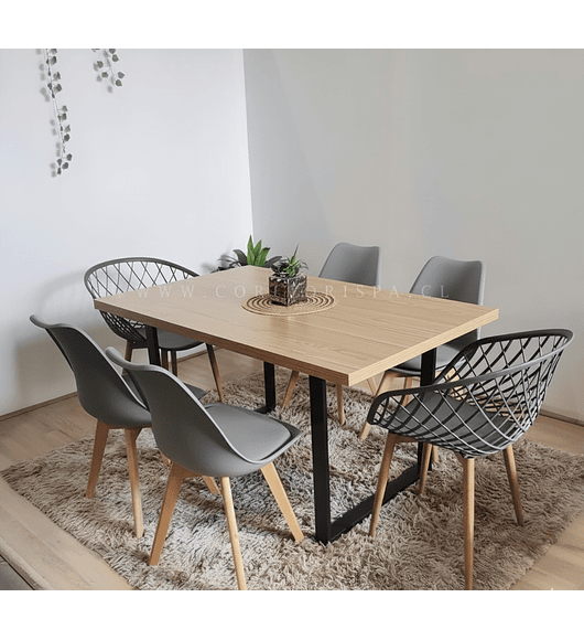 Comedor Industrial 140x90 Light + (4 Sillas Tulip + 2 Butacas Mesh) 