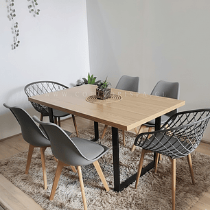 Comedor Industrial 140x90 Light + (4 Sillas Tulip + 2 Butacas Mesh) 