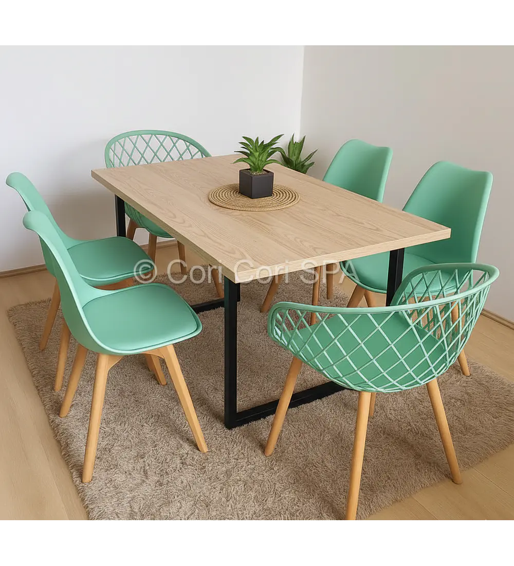 Comedor Industrial 160x90 Light + (4 Sillas Tulip + 2 Butacas Mesh) 
