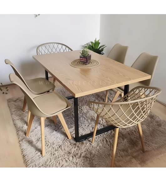 Comedor Industrial 160x90 Light + (4 Sillas Tulip + 2 Butacas Mesh) 