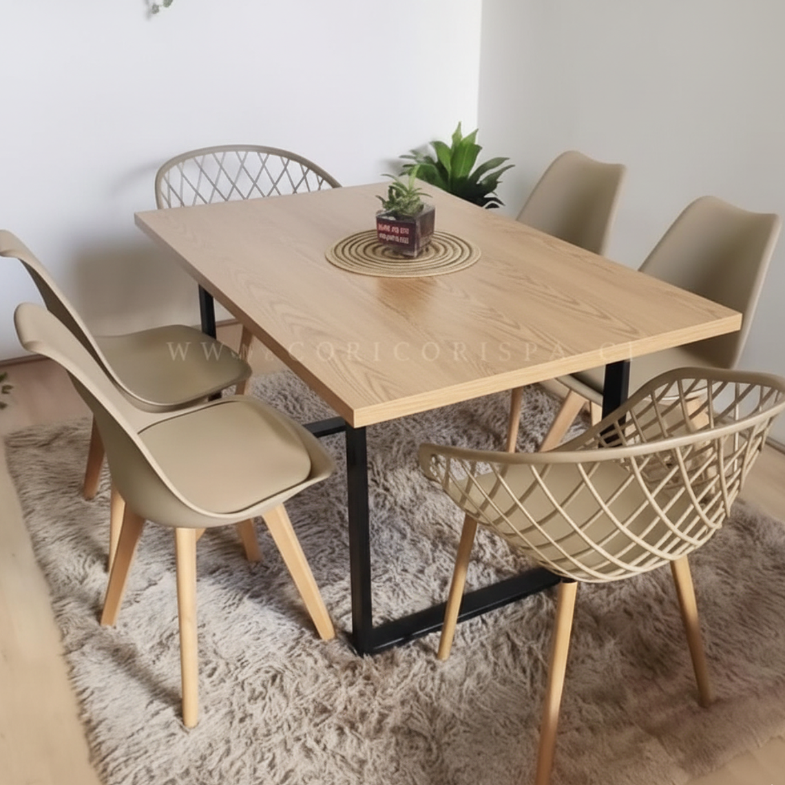 Comedor Industrial 160x90 Light + (4 Sillas Tulip + 2 Butacas Mesh)  1