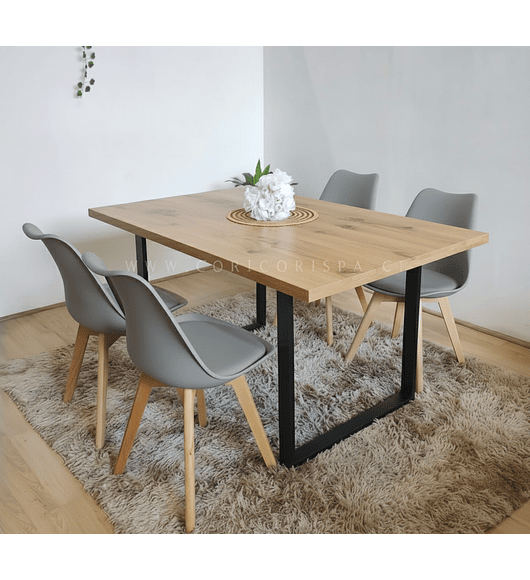 Comedor Industrial 160x90cms Light + 4 Sillas Tulip