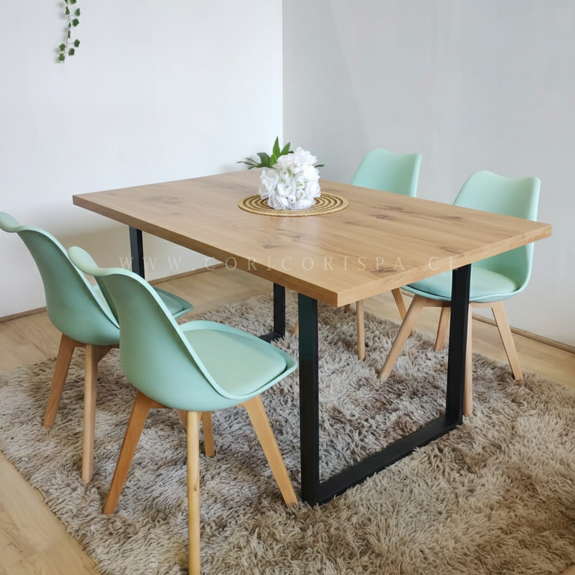 Comedor Industrial 160x90cms Light + 4 Sillas Tulip 6