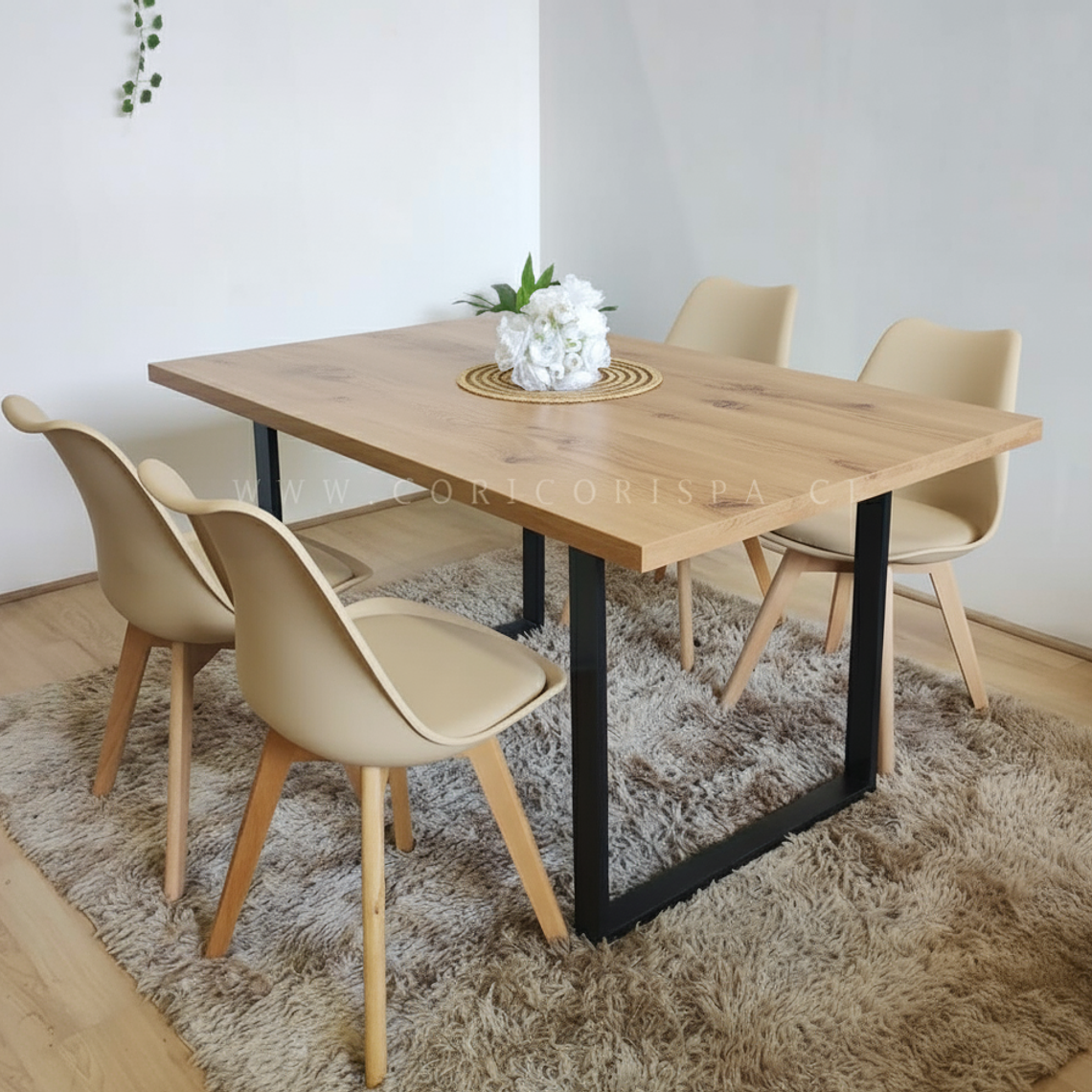 Comedor Industrial 140x90cms Light + 4 Sillas Tulip 3