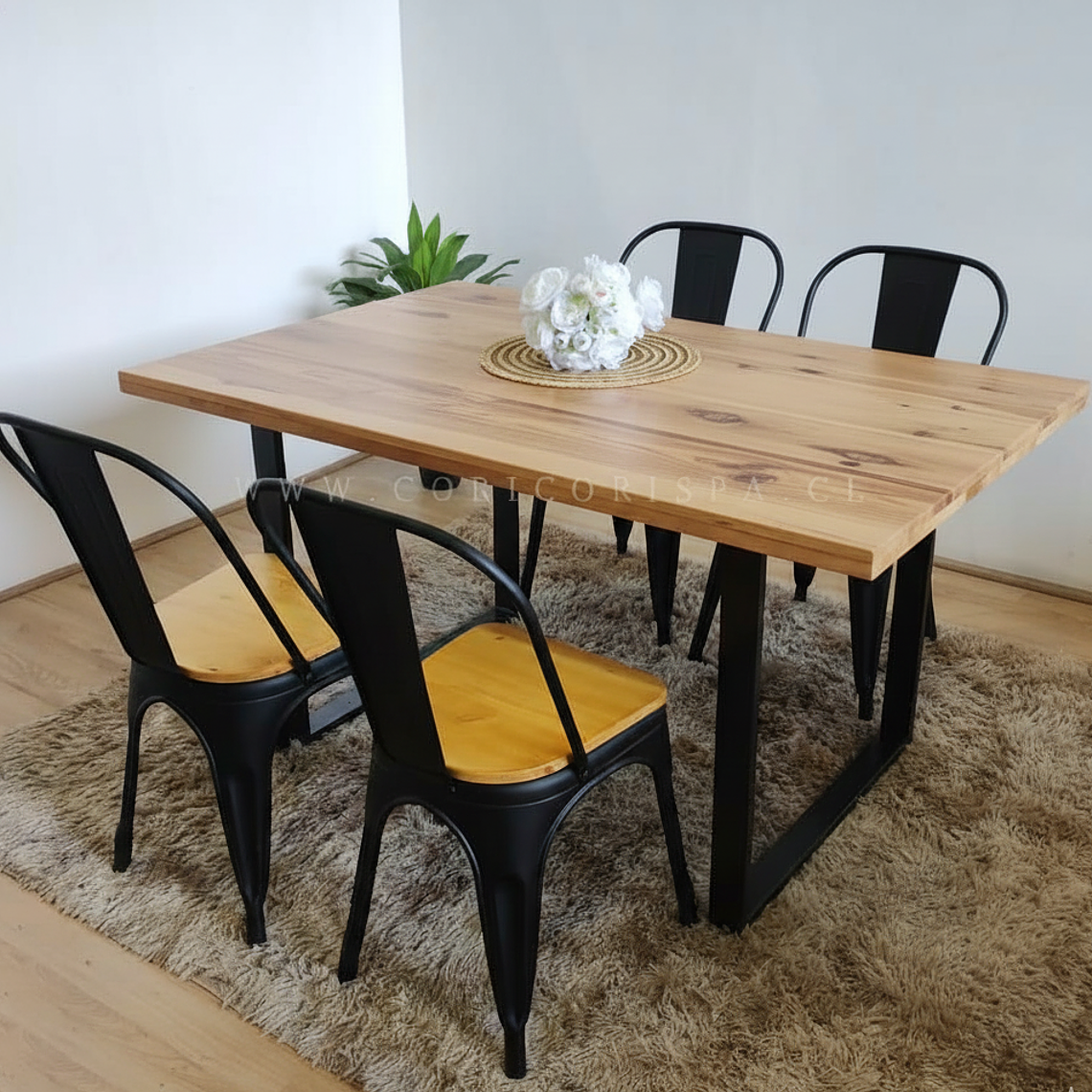 Comedor Industrial 140x90 Light + 4 Sillas Tolix Asiento de Madera 2
