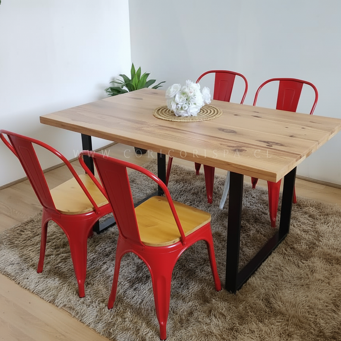 Comedor Industrial 140x90 Light + 4 Sillas Tolix Asiento de Madera 4