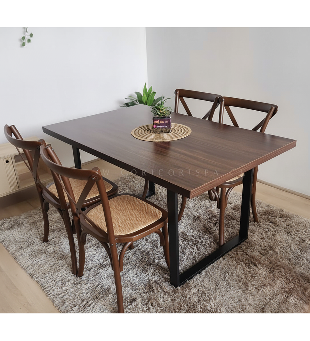 Comedor Industrial 140x90 + 4 Sillas Crossback Madera