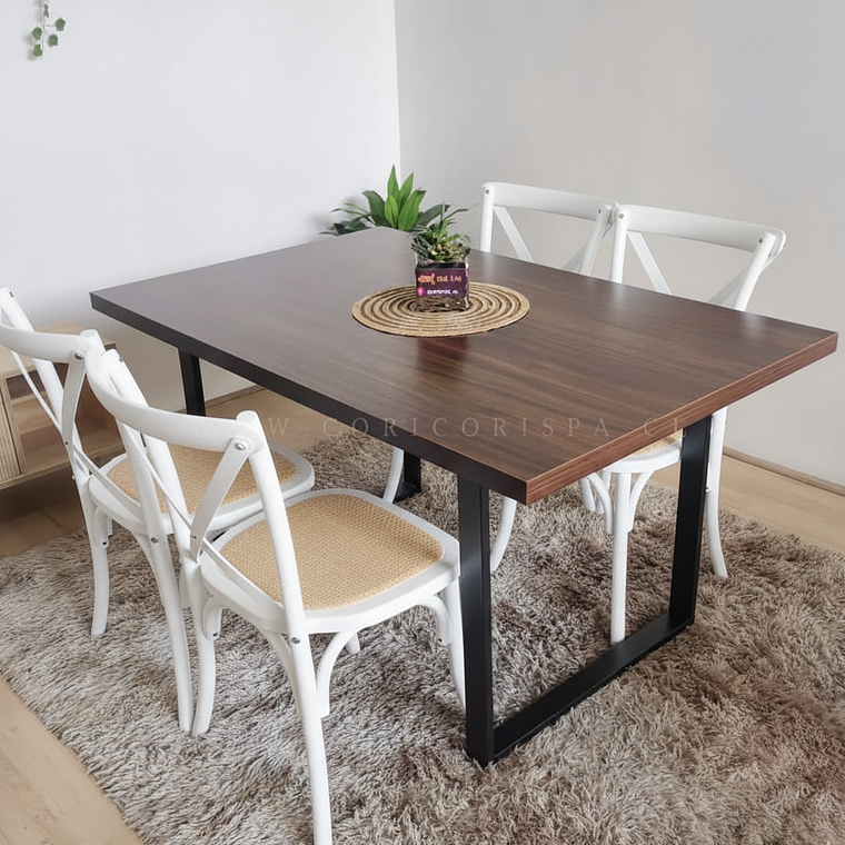 Comedor Industrial 140x90 + 4 Sillas Crossback Madera 7