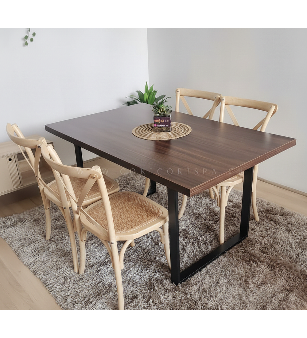 Comedor Industrial 140x90 + 4 Sillas Crossback Madera