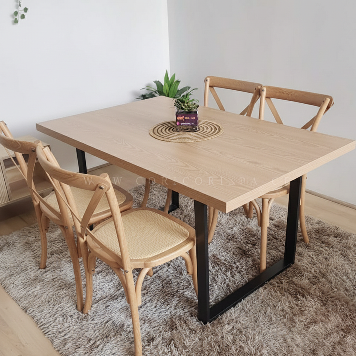 Comedor Industrial 140x90 Light + 4 Sillas Crossback Madera 2