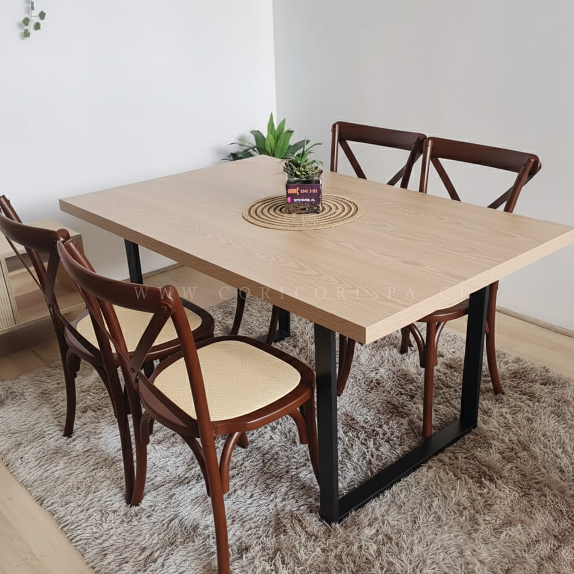 Comedor Industrial 140x90 Light + 4 Sillas Crossback Madera 4