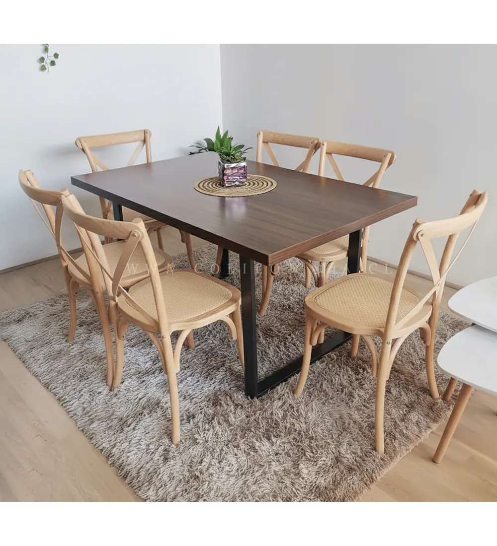Comedor Industrial 140x90cms Oscura + 6 Sillas Crossback Madera