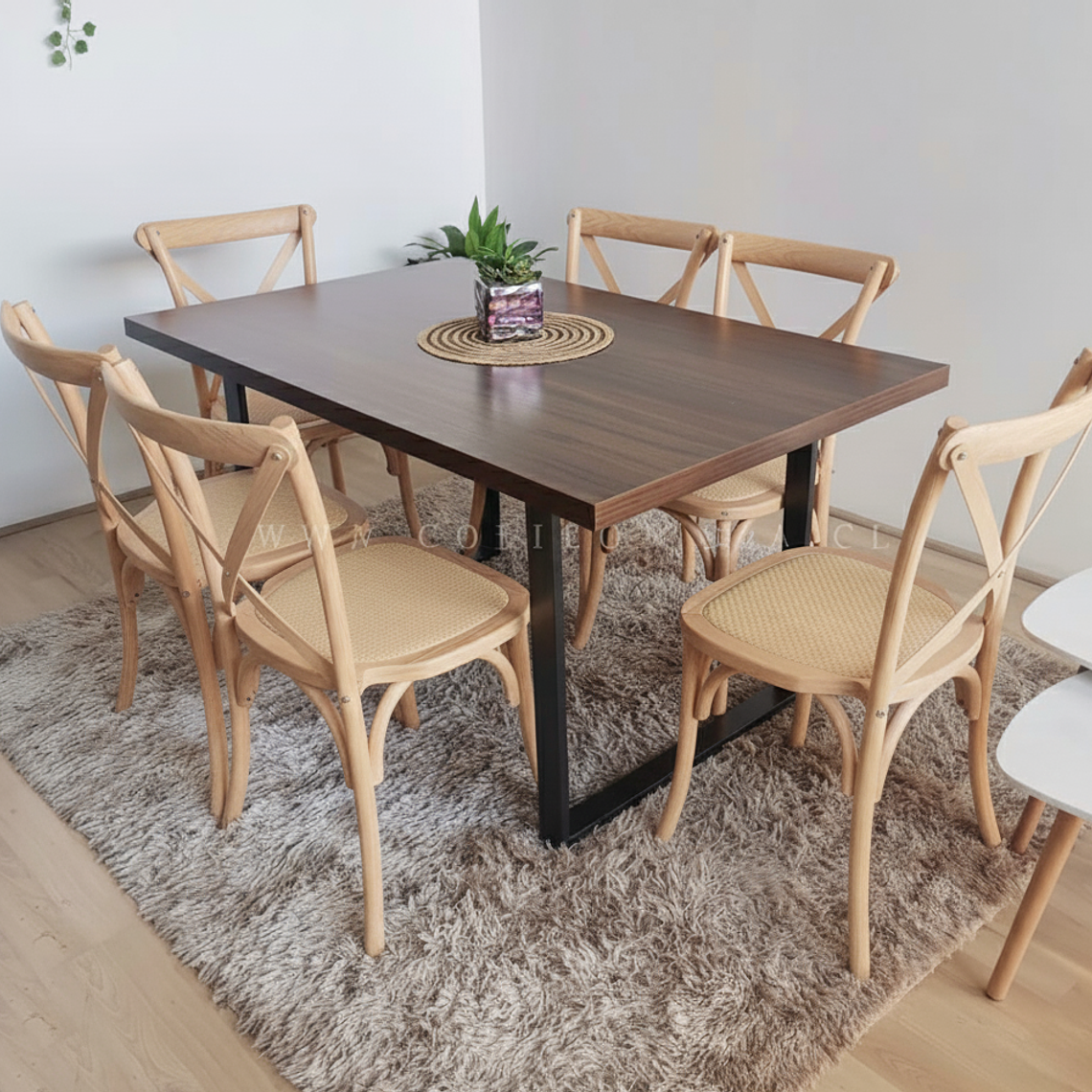 Comedor Industrial 140x90cms + 6 Sillas Crossback Madera 4