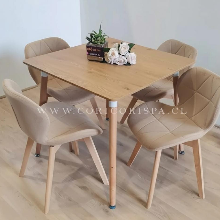 Comedor Mesa Cuadrada 80x80cms  + 4 Sillas Mariposa Velvet 6