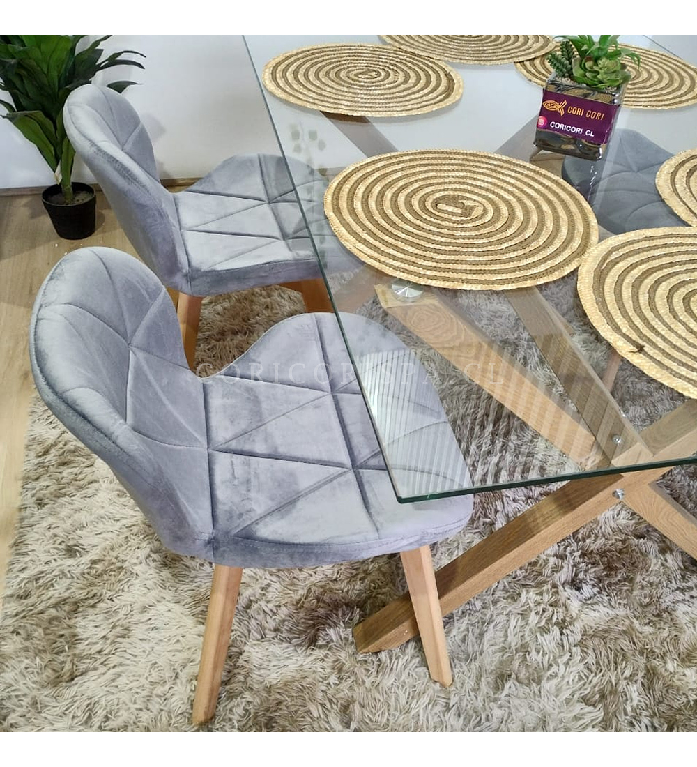 Comedor Medlock 130x80cm + 6 Sillas Mariposa Velvet 