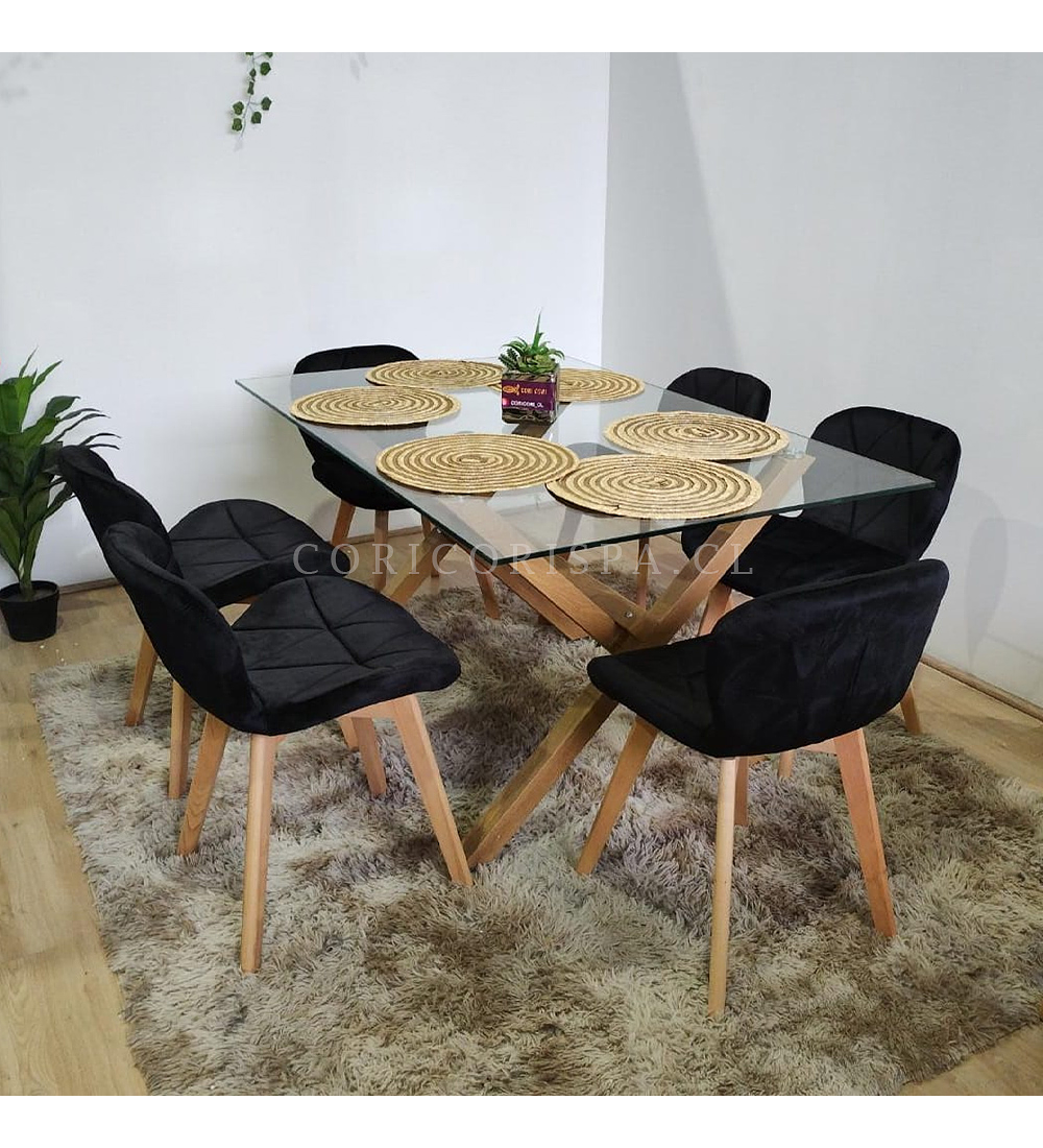 Comedor Medlock 130x80cm + 6 Sillas Mariposa Velvet 